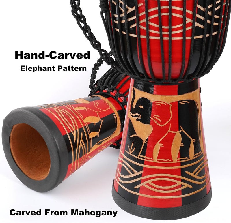AIMEIS Djembe Drum 10'' x 20'' Goatskin African Drum Carved of Mahogany Hand Drums for Adults Beginner (Red) - Image 5